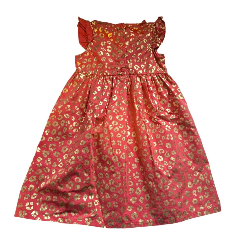 Penelope Mack Girls Animal Print Dress Sz 6 Coral Gold Cotton Ruffle Sleeve Boho